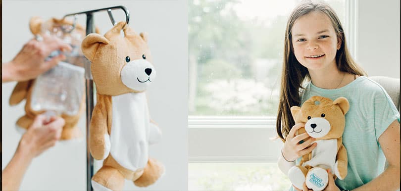 小女孩Ella創作愛心啤啤熊Medi Teddy，令小朋友唔怕吊鹽水