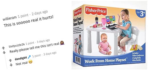 Fisher-Price推出Work From Home玩具組合？網民見後高呼：請告訴我不是真的！