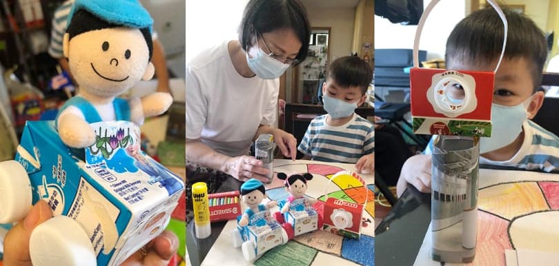 【環保手工】紙包飲品盒唔係垃圾！婆婆同孫仔發揮創意 將紙包盒變玩具