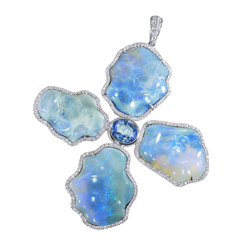 Lightning Ridge Opal and Sapphire Diamond Clover Pendant.tif
